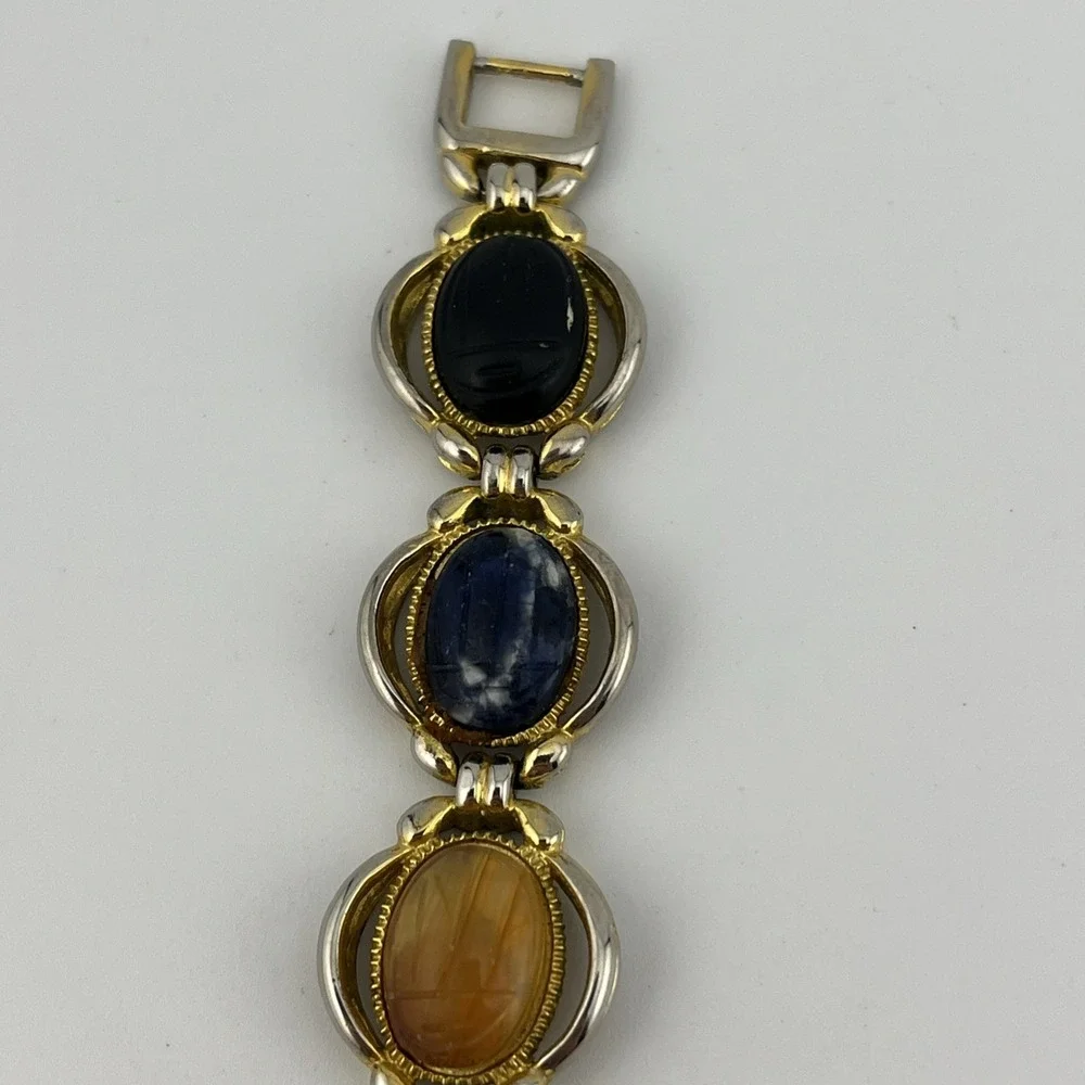 Vtg Lafayette Scarab Watch Women 21mm Gold Tone MOP Dial 7